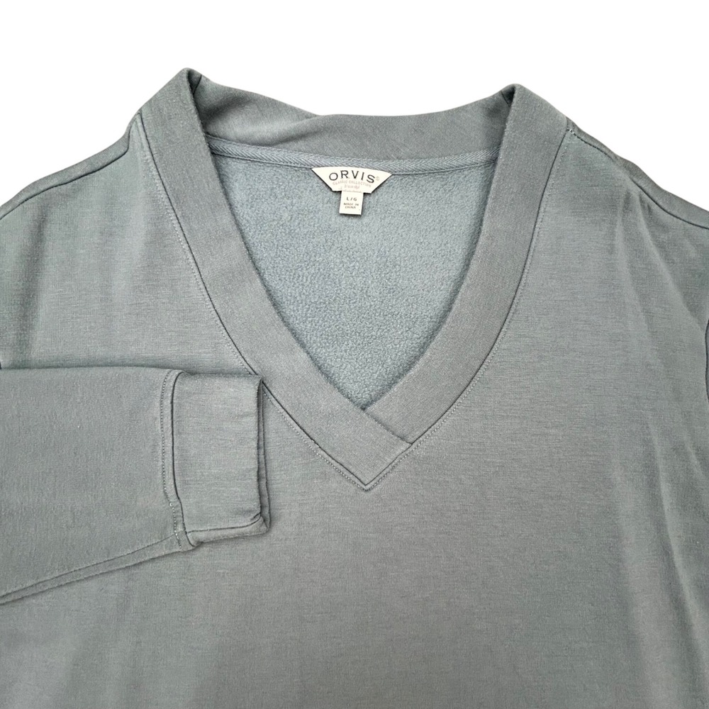 Orvis V Neck Sweatshirt Womens L Sage Green Dropped Shoulders PulloverModal